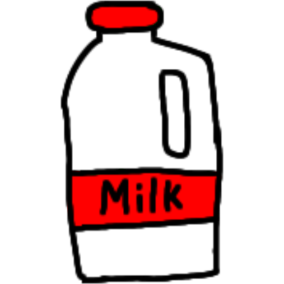 a bottle of milk with a red lid and a red label saying milk